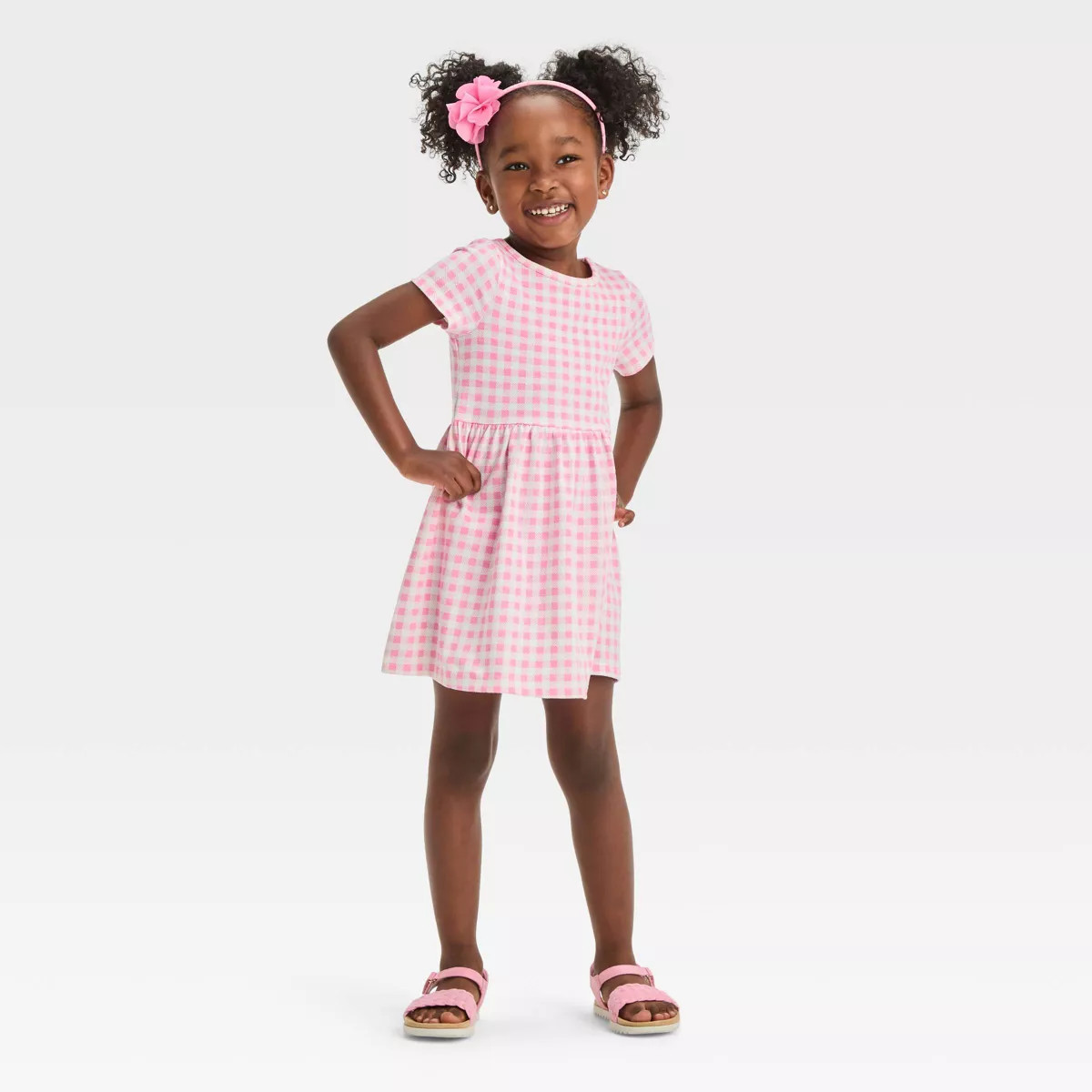Toddler Girls' Checkered Short Sleeve Dress - Cat & Jack™ Pink | Target