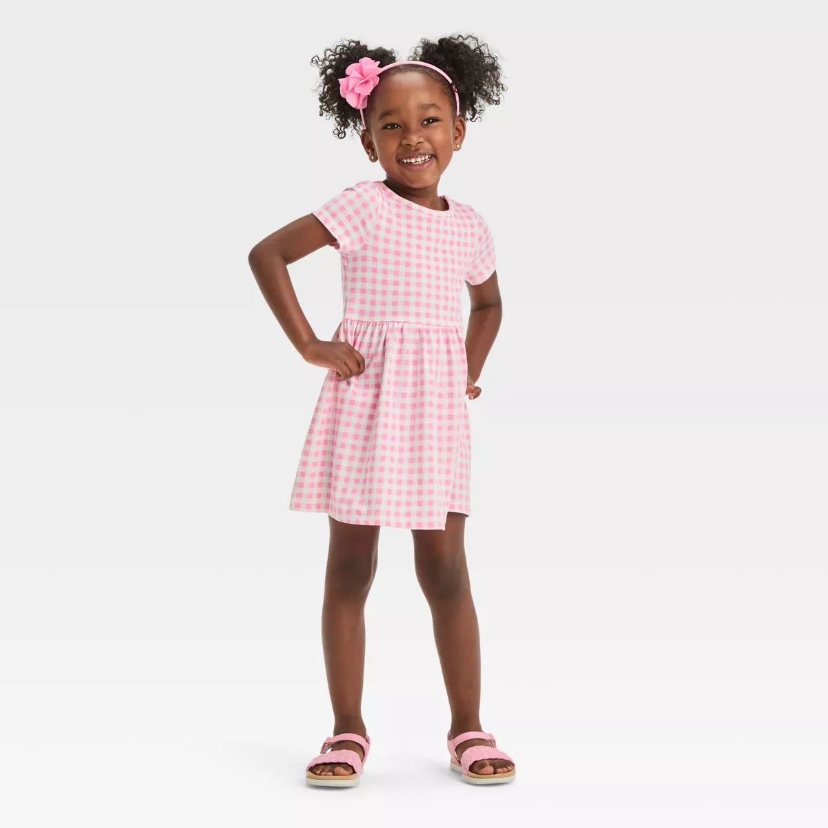 Toddler Girls' Checkered Short Sleeve Dress - Cat & Jack™ Pink | Target