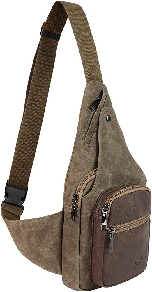 Lemuvlt Waxed Canvas Slim Sling Bag Mini Casual Daypacks Backpack Durable Crossbody Chest Bag Out... | Amazon (US)