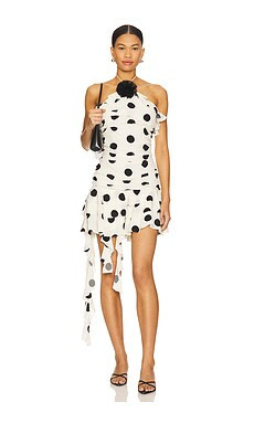 MAJORELLE Brandi Mini Dress in Cream & Black Dot from Revolve.com | Revolve Clothing (Global)