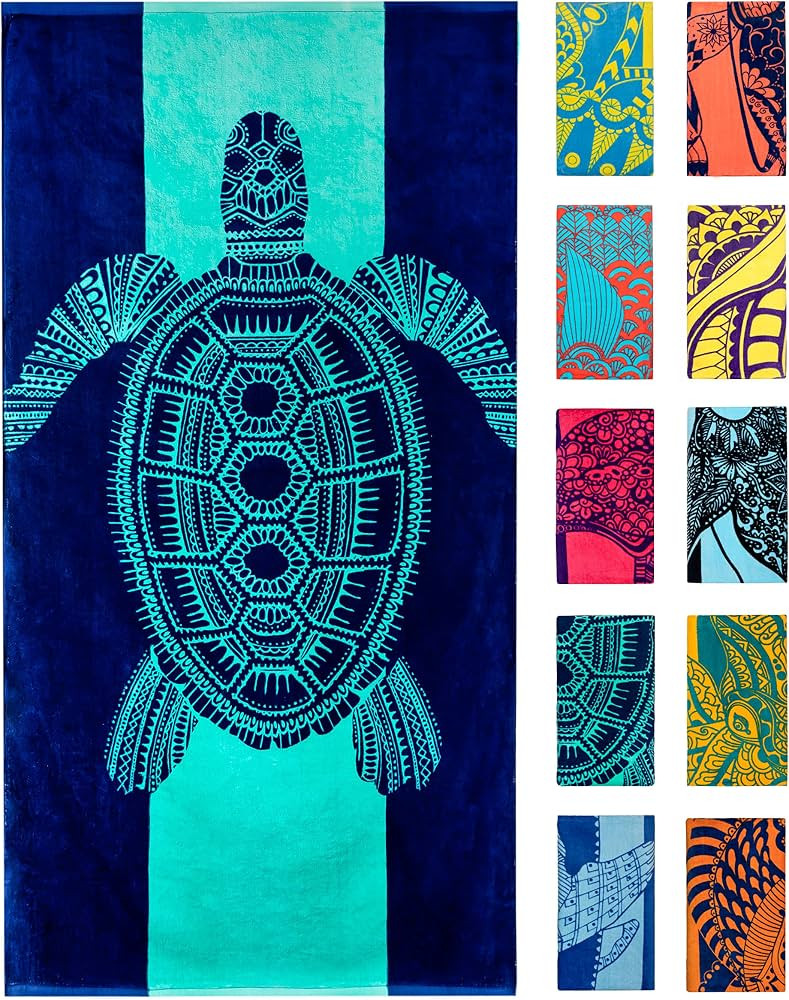 Nova Blue Turtle Beach Towel \u2013 Tropical Blue Colors with A Unique Design, Extra Large, XL (3... | Amazon (US)