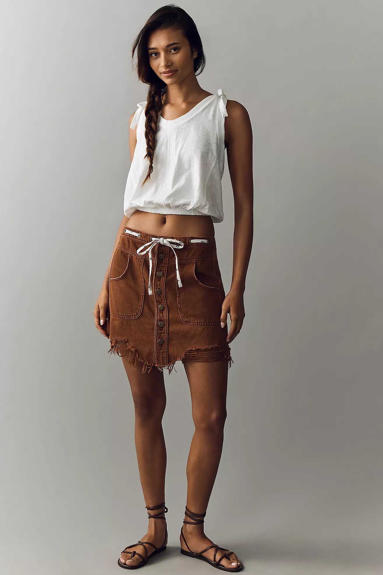 Pilcro Drawstring Denim Mini Skirt | Anthropologie (US)