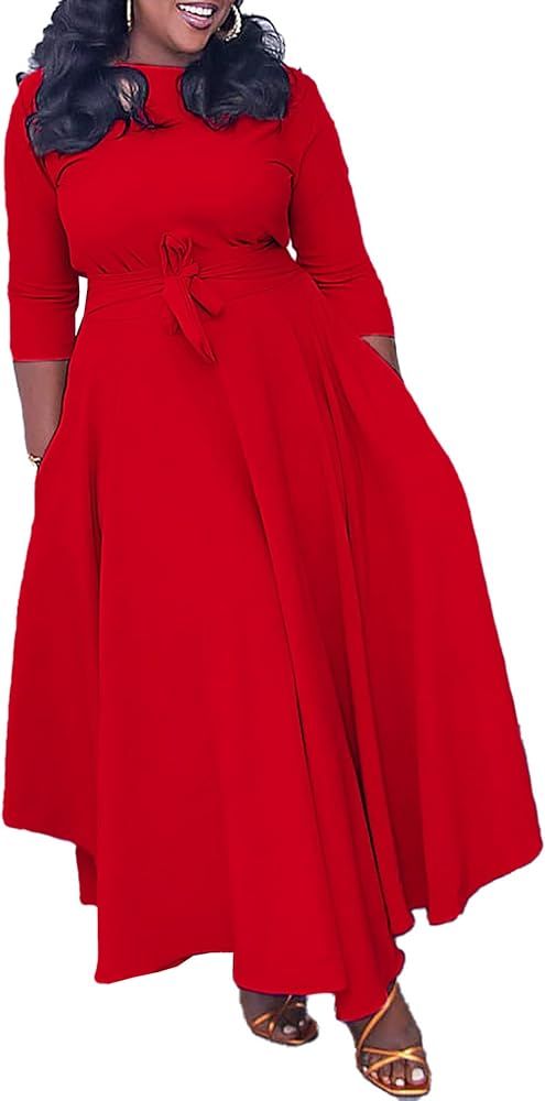 SEMATOMALA Women's A Line 3/4 Sleeve Maxi Dress      
 Rayon | Amazon (US)
