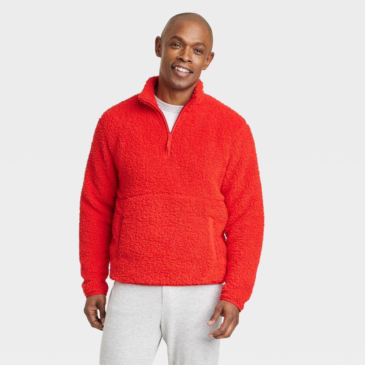 Men's Faux Shearling Matching Family Half Zip Pullover - Wondershop™ Red | Target