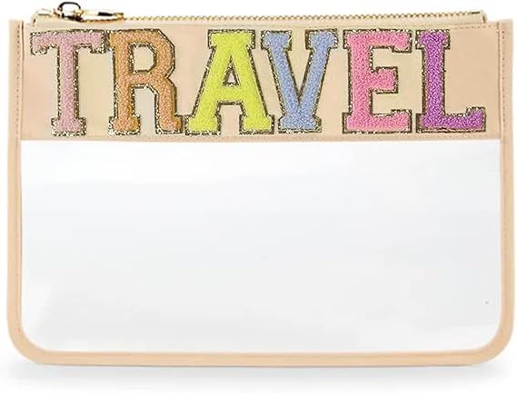 Amazon.com: Chenille Letter Nylon Travel Pouch - PVC Clear Flat Pouch For Cosmetics And Toiletrie... | Amazon (US)