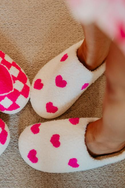 Pink Hearts All Over Slippers For Women | Katydid.com