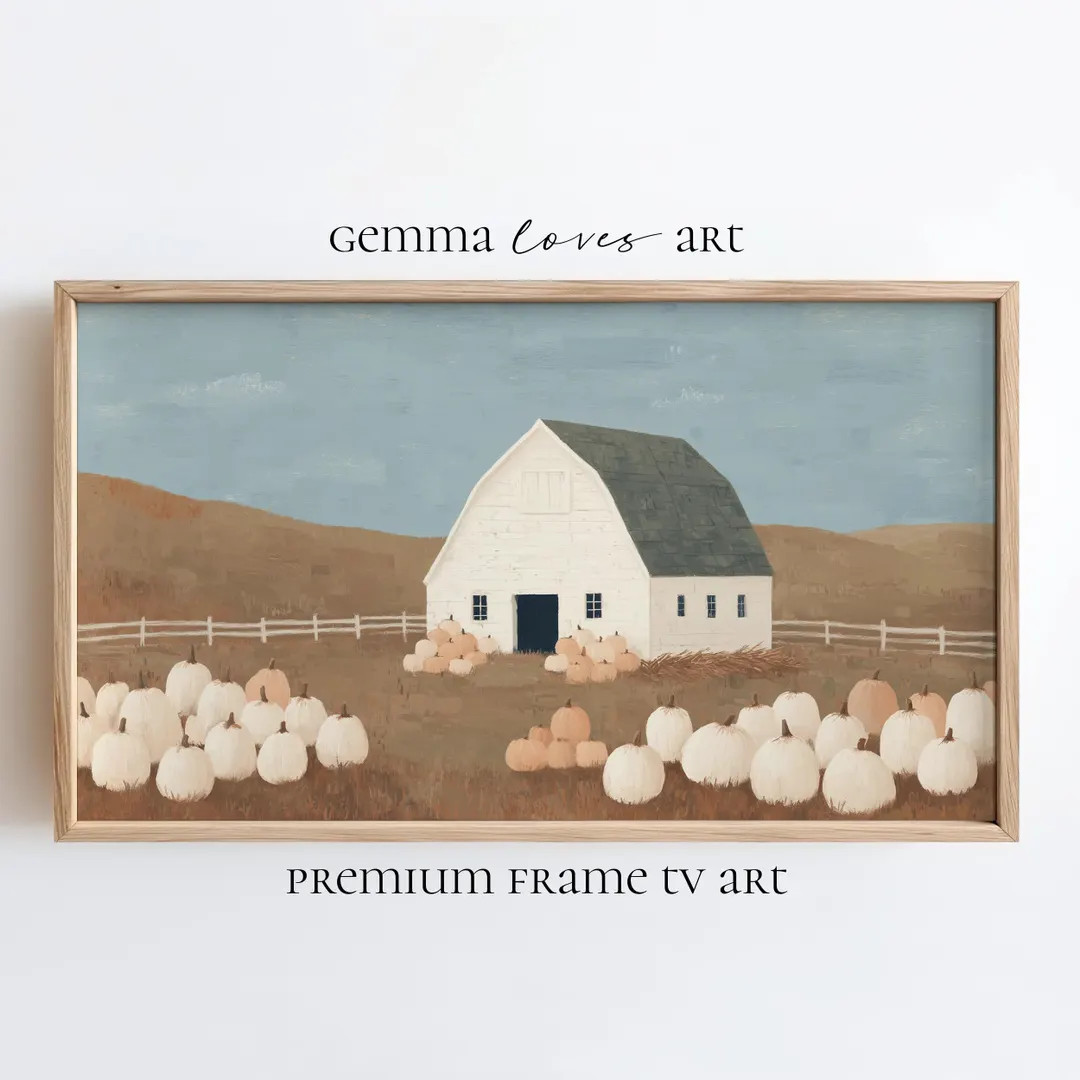 Pumpkin Barn Frame TV Art, Neutral Fall Decor, Farmhouse Kitchen Wall Art, Cottagecore Landscape,... | Etsy (US)