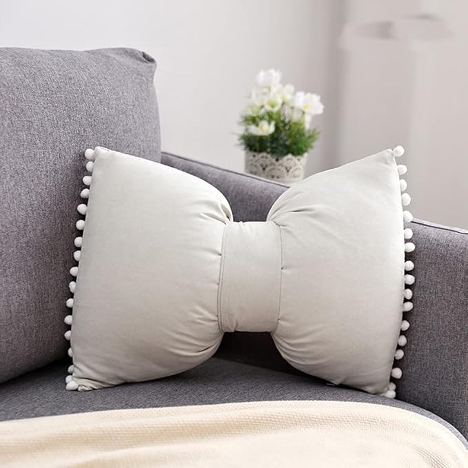 Bow Decorative Throw Pillow Covers with Pom Poms Cushion Case Lumbar Washable Velvet Pillow Cases... | Amazon (US)