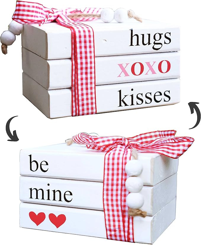 Holydecot Mini Wooden Book Stack Faux Book Stacks for Valentines Day Decor Farmhouse Valentines G... | Amazon (US)