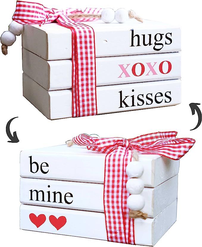 Holydecot Mini Wooden Book Stack Faux Book Stacks for Valentines Day Decor Farmhouse Valentines G... | Amazon (US)