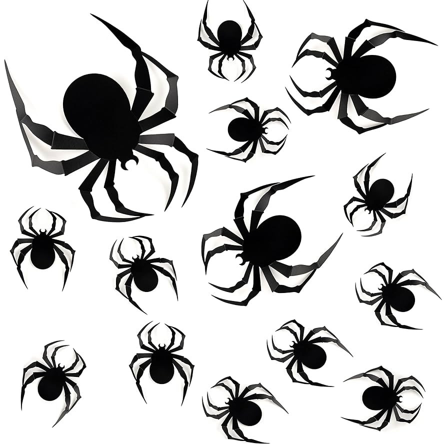 Coogam 60 PCS Halloween 3D Spiders Decoration, Scary Realistic Black Spider Sticker DIY Windows W... | Amazon (US)