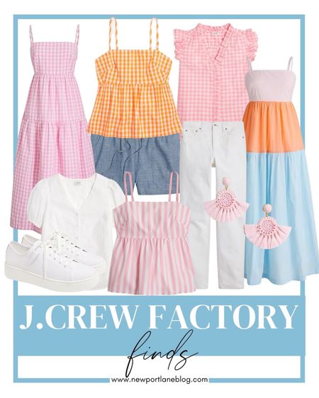 J. Crew, J. Crew Factory, women’s fashion, summer dress, spring dress, vacation outfits, spring break outfit, summer top, tank top, chambray shorts, white jeans, sleeveless top, pink gingham, white blouse, pink earrings, white sneakers



#LTKstyletip #LTKsalealert #LTKshoecrush