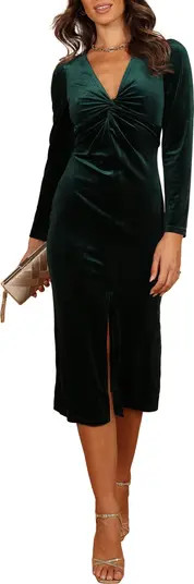 Lisse Twist Front Long Sleeve Velvet Cocktail Dress | Nordstrom