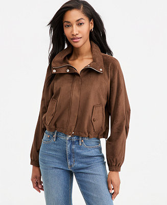 Women's Faux-Suede High Collar Utility Jacket | Macy's
