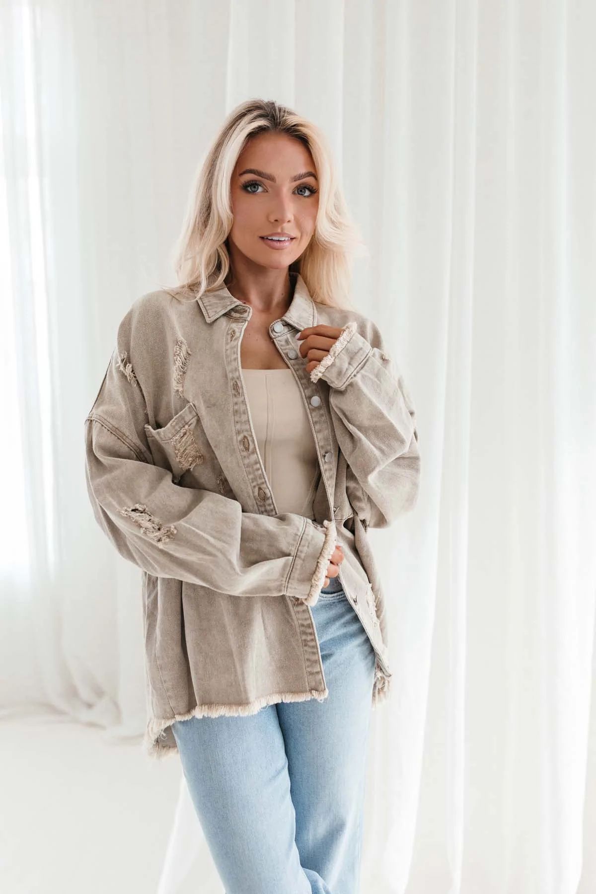 Stevie Oversized Distressed Shacket | The Post