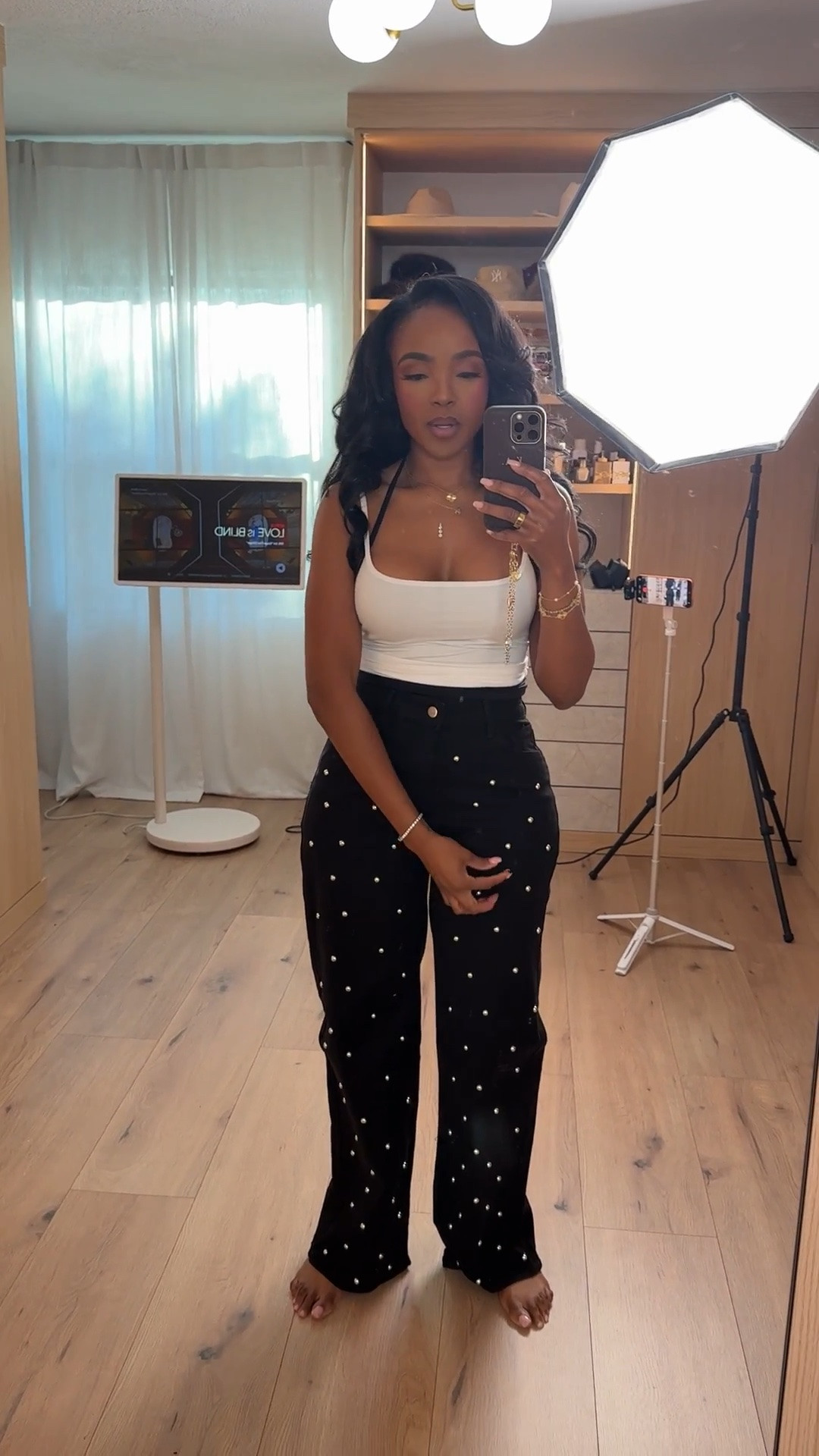 The jeans that make the whole outfit ✨🖤

These embellished wide-leg jeans are such a fun way to elevate a simple white top. The studded detail gives you that statement denim look without being too much — perfect for date night, girls’ night, dinner, concerts or a casual going-out outfit.

I love these for fall outfits when you want an easy jeans-and-top look that still feels dressed up. Add heels and a blazer for an elevated night-out outfit, or keep it casual with sneakers and a jacket.

Wearing a size Small | 5’4” | 140 lbs | 34D - 27 - 40

Download the FREE LTK app & follow me (@kirasfashionfinds) to shop the look.