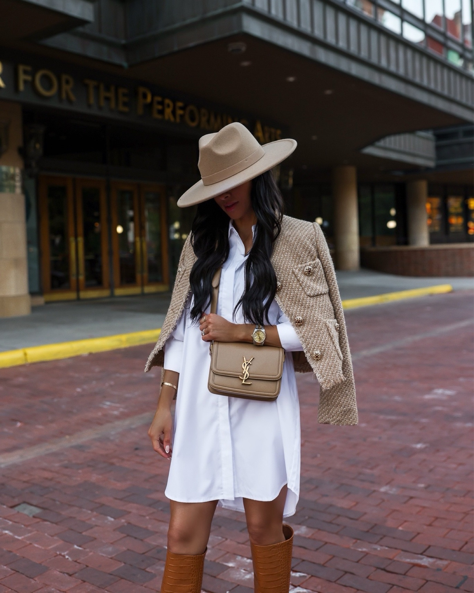 Spring work outfit 
Mango tweed jacket back in stock
White shirt dress
Nordstrom fedora 

#LTKworkwear #LTKstyletip #LTKSeasonal