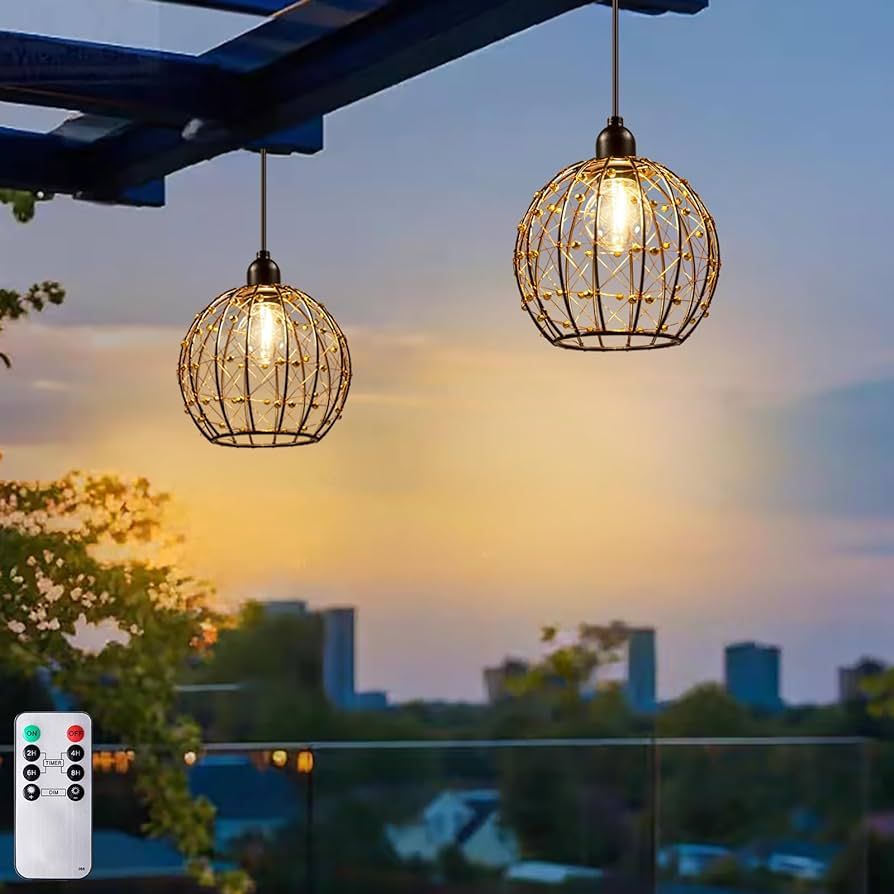 Hanging Pendant Lantern Lights, Battery Operated Outdoor Chandelier with G50 Warm White LED Bulb,... | Amazon (US)