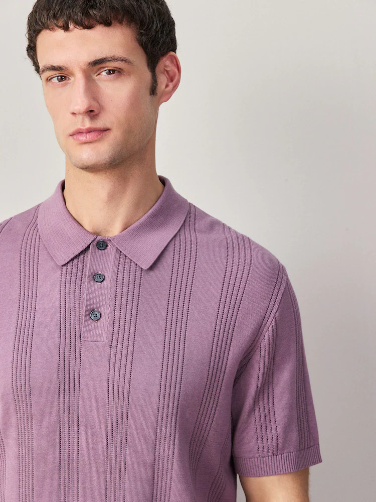 Purple Regular Fit Cotton Rich Pointelle Knit Polo Shirt | Next US