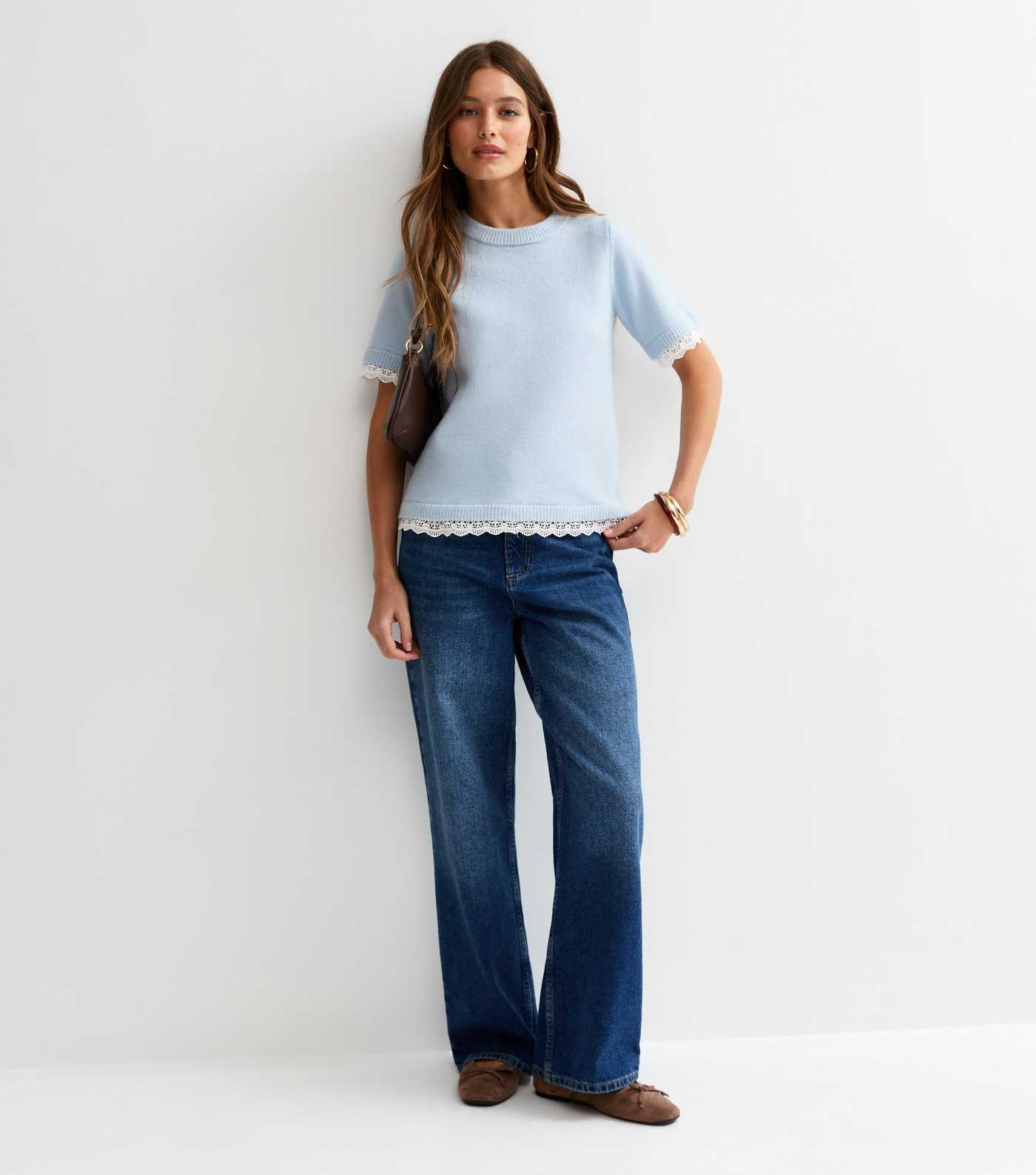 Light Blue Lace Trim Knitted T-Shirt | New Look | New Look (UK)