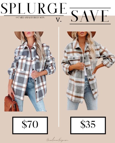 SPLURGE v SAVE! 

This best selling plaid shacket is $70 at Goodnight macaroon and only $35 on Amazon! 😱

Shacket / Amazon finds / Amazon fashion / plaid shacket / fall jacket / fall outfit / fall top / fall styles / trending now 

#LTKstyletip #LTKunder50 #LTKSeasonal
