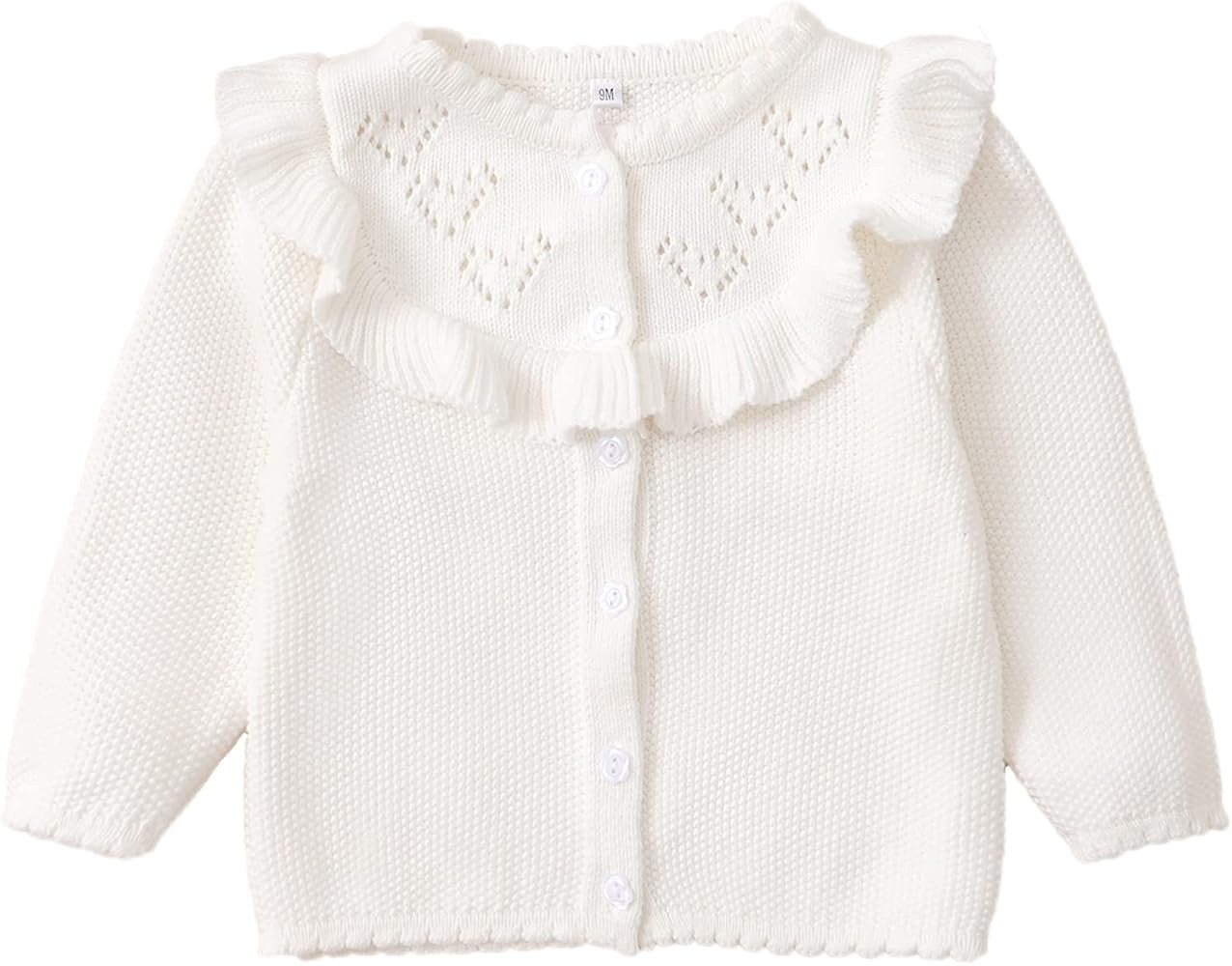 Maacie Baby Girls Cardigan Hollowed-Out Button Down Ruffled Knit Sweater Tops for Birthday | Amazon (US)