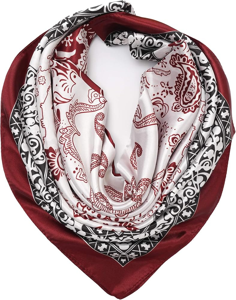 YOUR SMILE Silk Like Head Scarf Top For Women's Fashion Pattern Large Square Satin Headscarf Wrap... | Amazon (US)