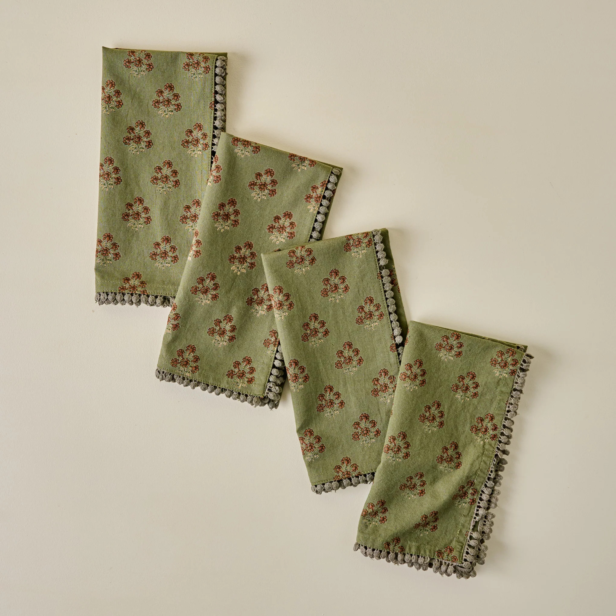 Magnolia Olive Green Block Printed Napkin Set of Four | Magnolia
