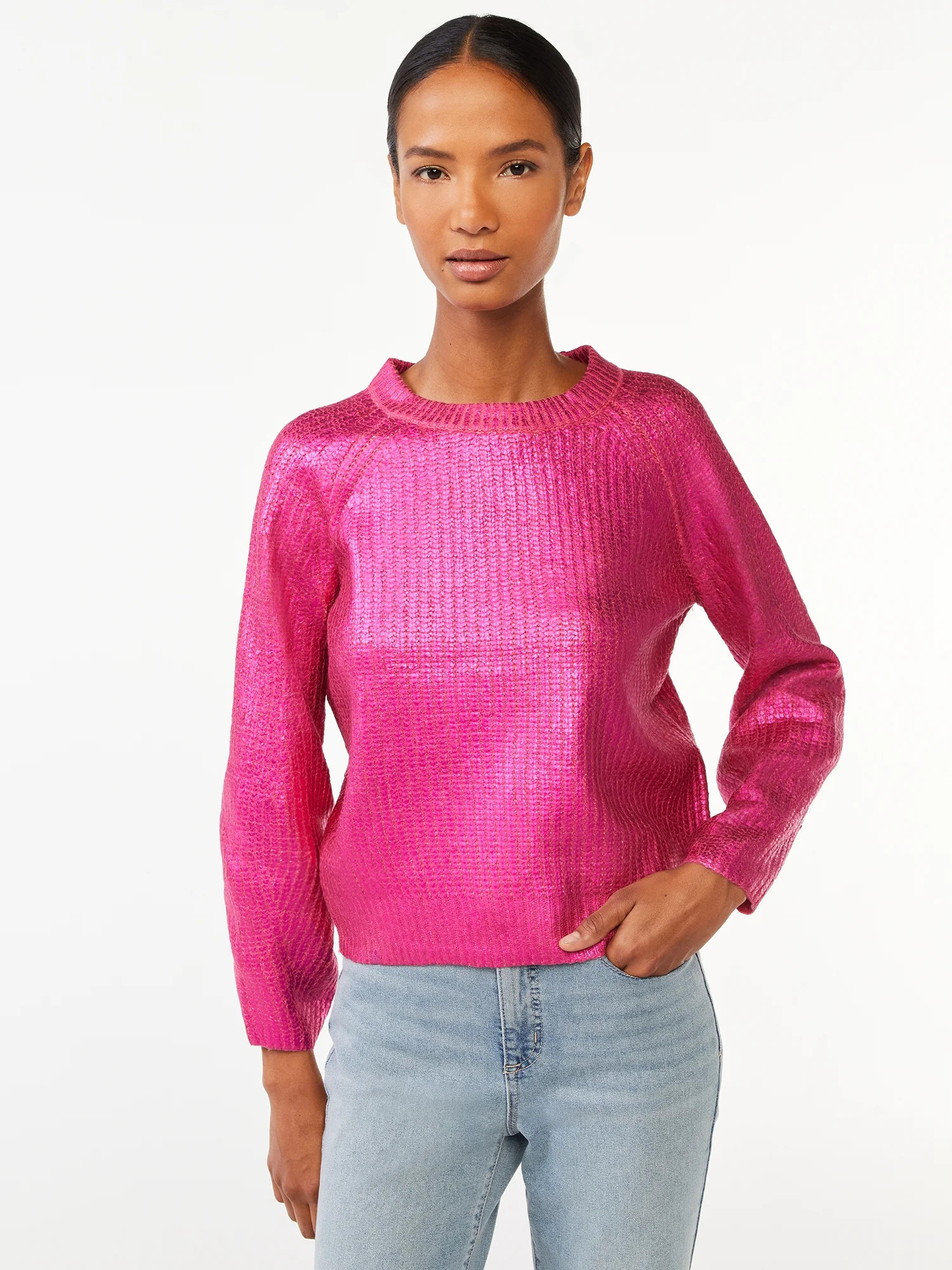 Scoop Women's Metallic Foil Sweater - Walmart.com | Walmart (US)