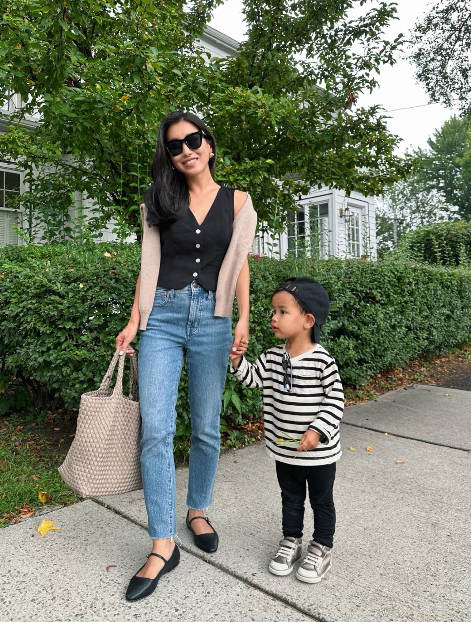 Madewell jeans and vest on sale! Also linked a very petite friendly vest alternative that fits me well in petite 0. 

• Madewell vest 00 - I did take the shoulders up myself so it’s more cropped but it wasn’t necessary.
•Madewell perfect vintage jeans 24 Petite - hems cut a little shorter 
•Quince sweater xs
•Open Edit Mary Janes flats 5.5
•BP $15 sunglasses
•Naghedi medium tote

Rio is wearing Gap stripe tee. See Kai run sneakers, gerber joggers #toddler boy clothes 

#petite early fall casual mom outfit 

#LTKkids #LTKSeasonal #LTKshoecrush