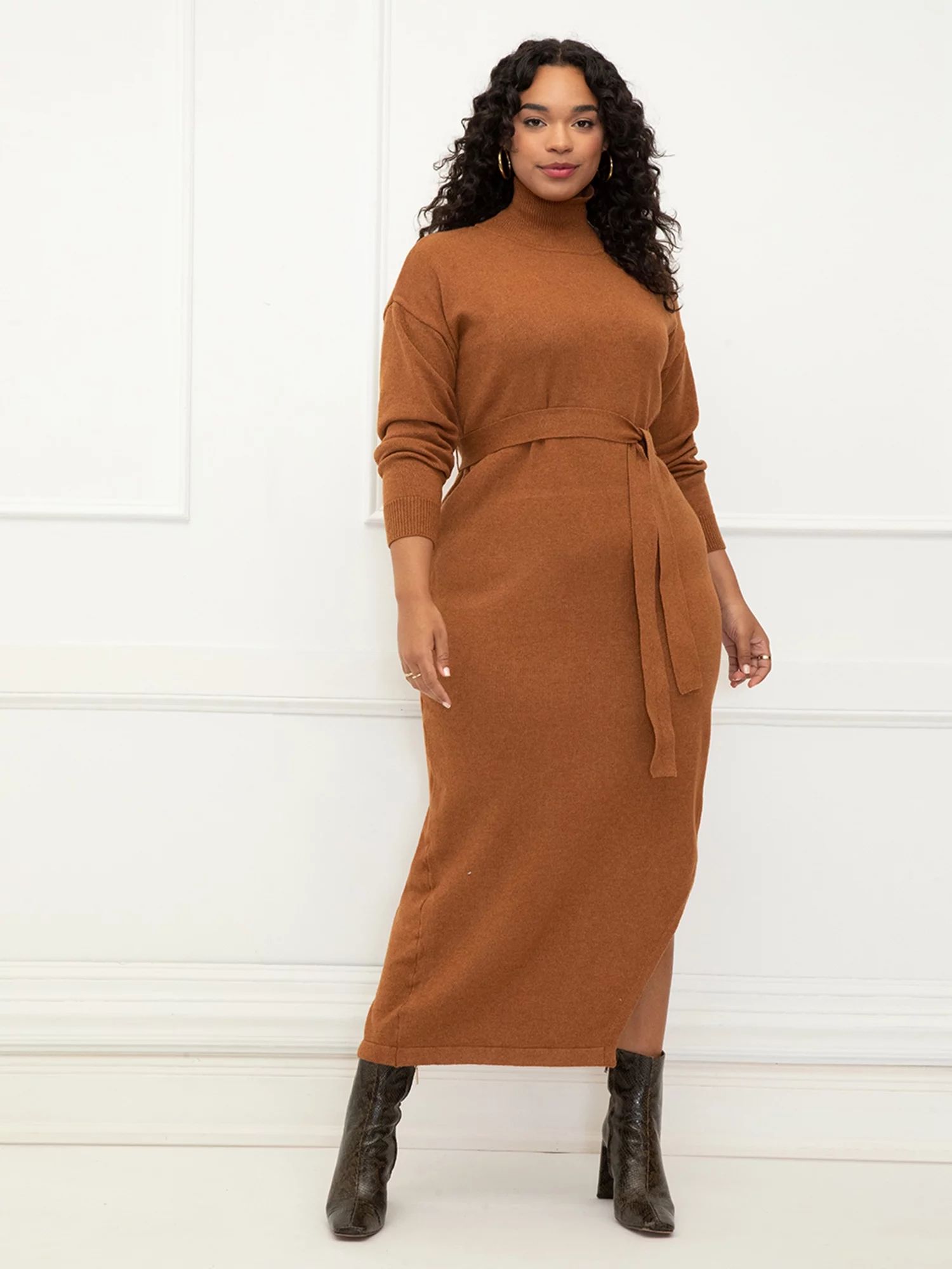 ELOQUII Elements Women's Plus Size Long Funnel Neck Sweater Dress - Walmart.com | Walmart (US)