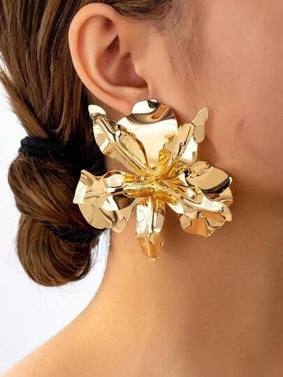 1 Pair Vacation Style Metal Flower Pendant Earrings, Suitable For Women's Daily And Party Outfits... | SHEIN