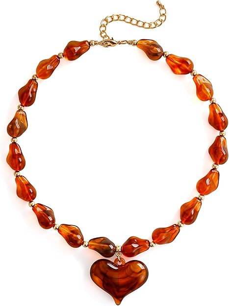 YUJIE Chunky Heart Penadnt Necklace for Women- Exaggerated Statement Puff Heart Necklace with Acr... | Amazon (US)