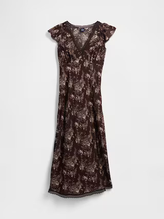 Lace-Trim V-Neck Crepe Maxi Dress | Gap (US)