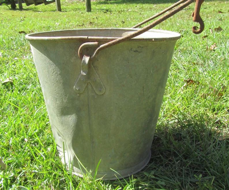 VINTAGE BUCKET, Galvanized Bucket, Rustic Bucket, Pail, feed bucket, farm, farmhouse decor, plant... | Etsy (US)