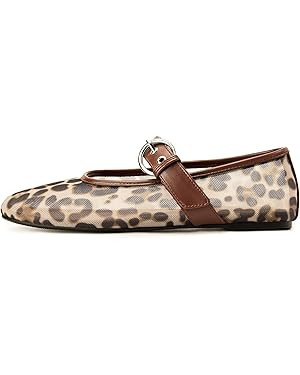 Leopard Flats for Women Mesh Flats Ballet Flats Mary Jane Flats Women's Dress Shoes Ballet Shoes | Amazon (US)