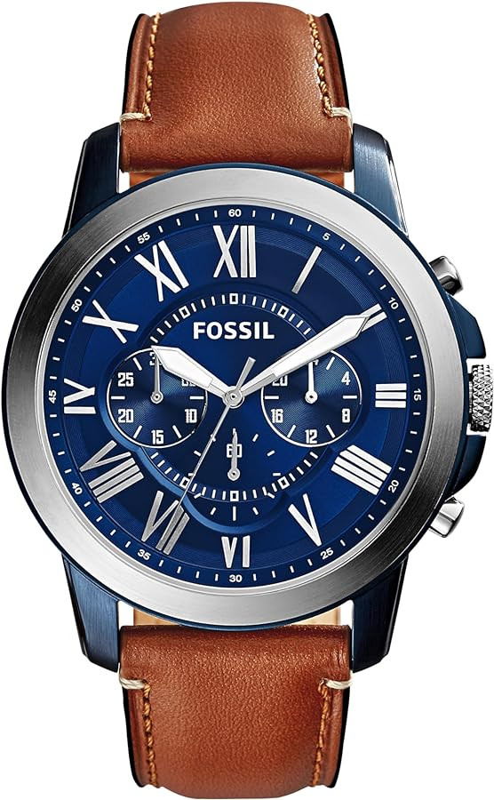 Fossil Men's Grant Quartz Stainless Steel and Leather Chronograph Watch | Amazon (US)