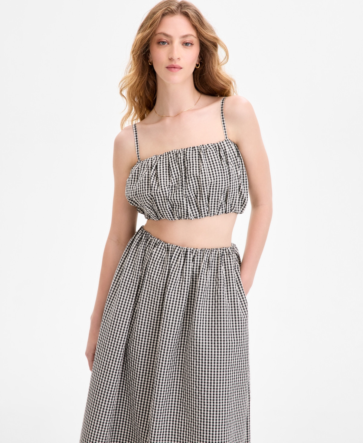 French Connection Women's Gingham Crop Top - Black Gingham | Macy's