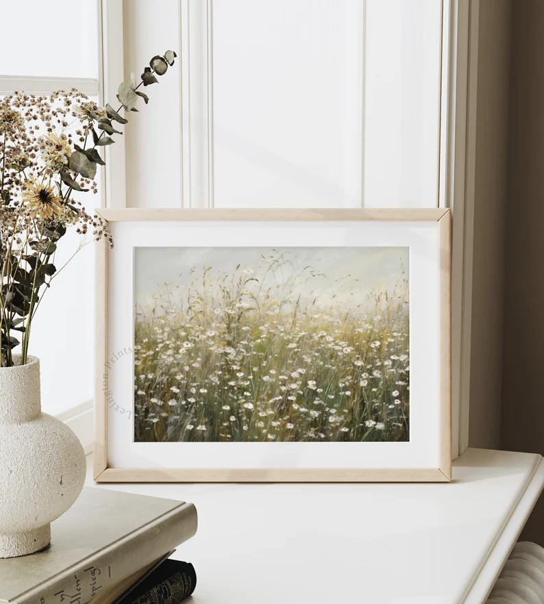 Printable Wildflower Field Landscape Vintage Painting, Moody Spring Print Farmhouse Print Neutral... | Etsy (US)
