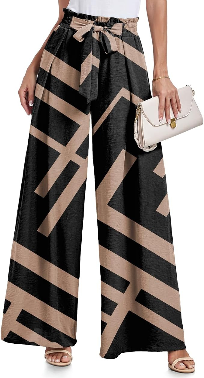 Lepunuo Wide Leg Pants for Women High Waisted Palazzo Pants Work Casual Flowy Tie Knot Trousers w... | Amazon (US)