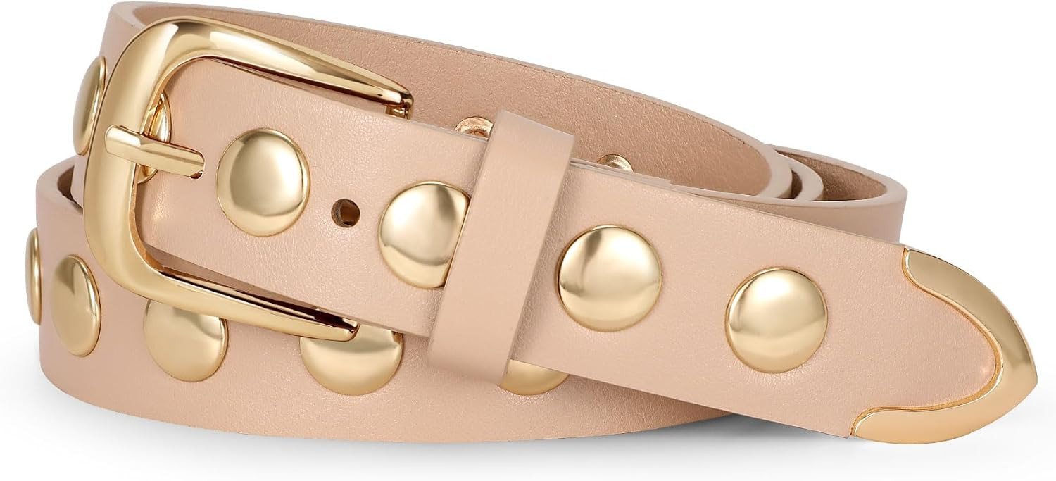 WERFORU Women Fashion Leather Belt Studded Leather Belt Ladies Belts for Jeans Dress Punk Belt | Amazon (US)