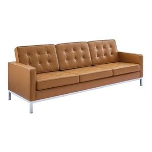 Modway Loft 91" Modern Leather Sofa with Stainless Steel Frame in Tan | Cymax