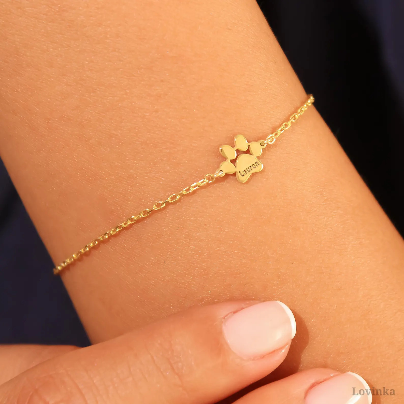 14K Gold Dainty Paw Print Name Bracelet,Custom Elegant Dog Paw Bracelet,Pet Name Bracelet,Pet Lov... | Etsy (US)