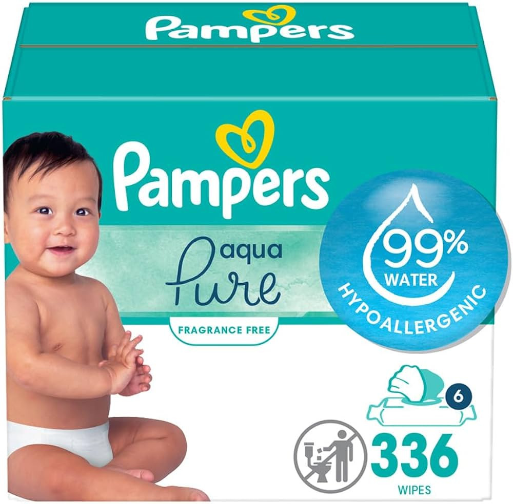 Pampers Aqua Pure Sensitive Baby Wipes, 99% Water, Hypoallergenic, Unscented, 6 Flip-Top Packs (3... | Amazon (US)