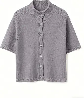 Bankeng Cropped Short Sleeve Cardigan Sweaters for Women Stand Up Collar Button Down Lightweight ... | Amazon (US)