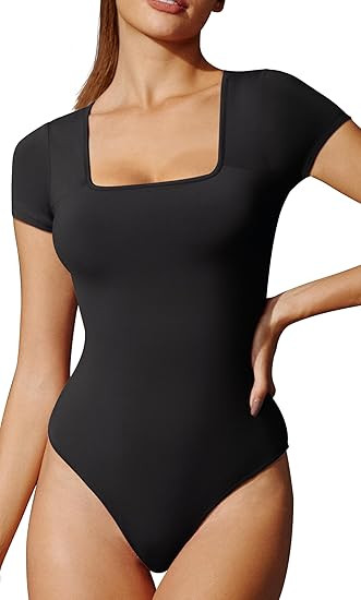 IUGA Bodysuits for Women Tummy Control Short Sleeve Square Neck Bodysuit Women's Slimming Basic B... | Amazon (US)