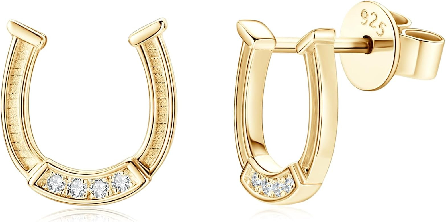 AINUOSHI Moissanite Diamond Lucky Horseshoe Earrings 925 Sterling Silver Hypoallergenic Dainty St... | Amazon (US)