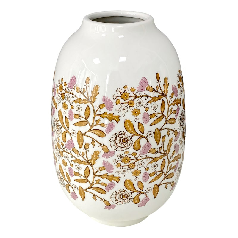 Pink & White Floral Design Vase, 10" | At Home