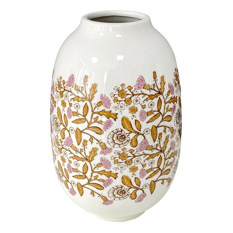 Pink & White Floral Design Vase, 10" | At Home