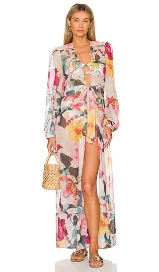 Hibiscus Tie Front Robe in Vanilla | Revolve Clothing (Global)